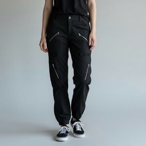 Youniquejeans Multifunctional Zipper and Laces‎ Utility Black Cargo Jogger Pants